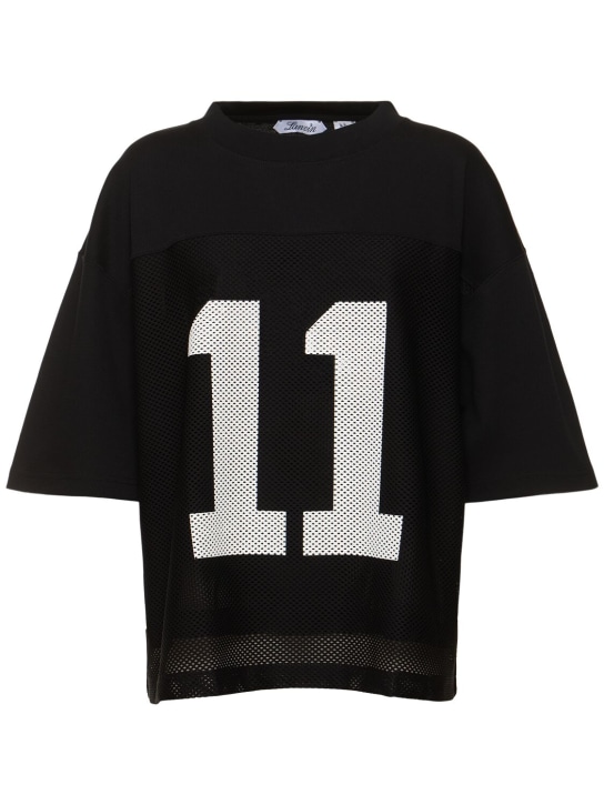 Lanvin: Printed jersey baseball t-shirt - Siyah - women_0 | Luisa Via Roma