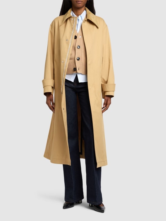 AMI Paris: Belted mac cotton canvas trench coat - Beige - women_1 | Luisa Via Roma