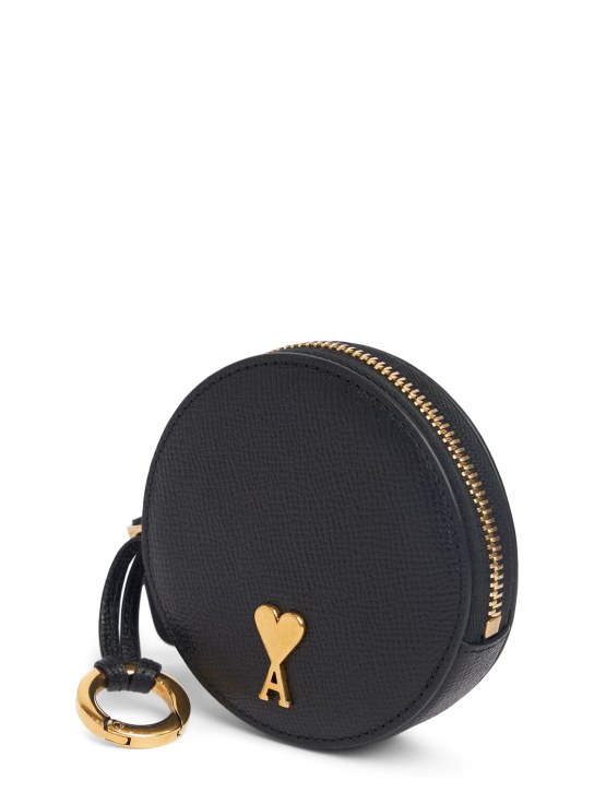 AMI Paris: Paris Paris leather round coin purse - Black/Vibrated - men_1 | Luisa Via Roma