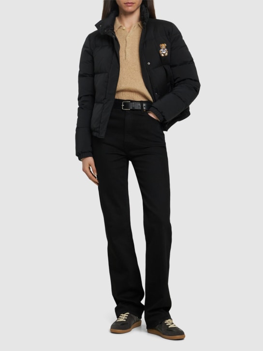 Moschino: Nylon teddy bear patch puffer jacket - Black - women_1 | Luisa Via Roma
