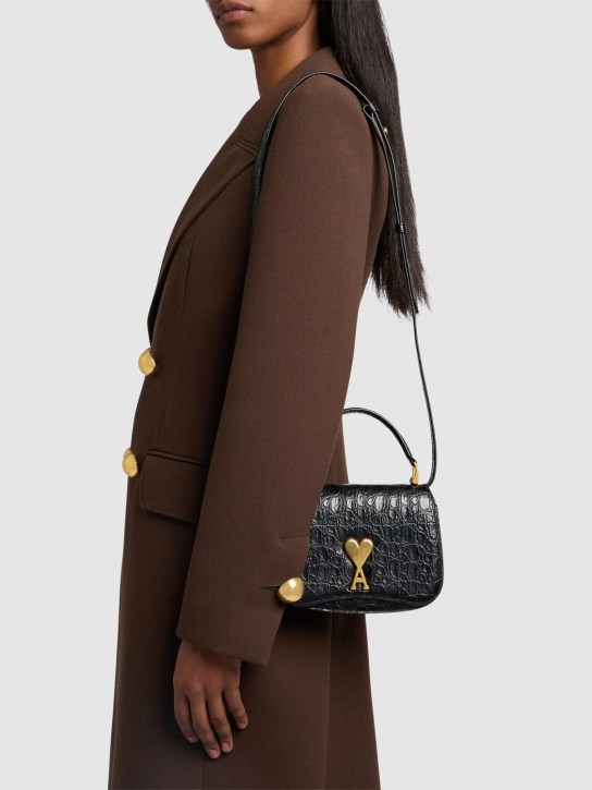 AMI Paris: Paris Paris embossed leather bag - Black - women_1 | Luisa Via Roma
