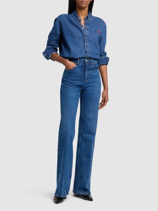 AMI Paris: Logo cotton denim shirt - women_1 | Luisa Via Roma