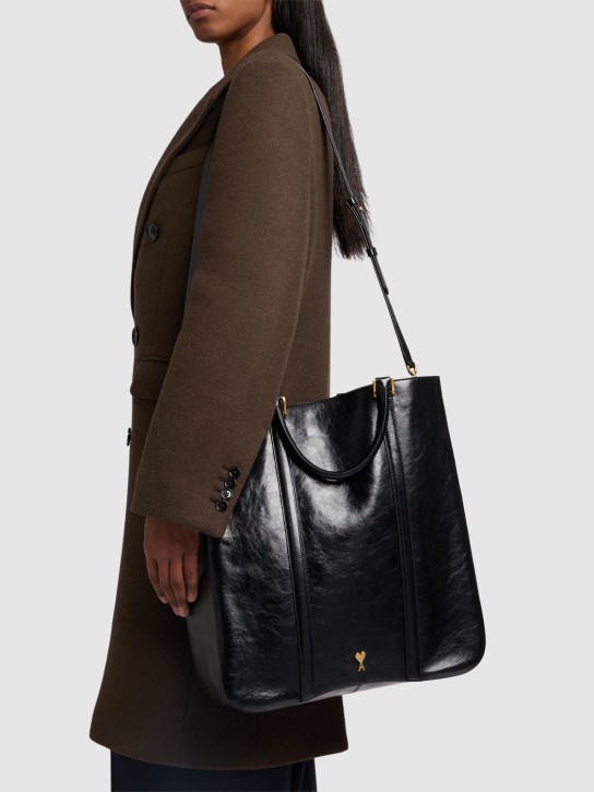AMI Paris: N/S Paris Paris shiny leather tote bag - Black - women_1 | Luisa Via Roma