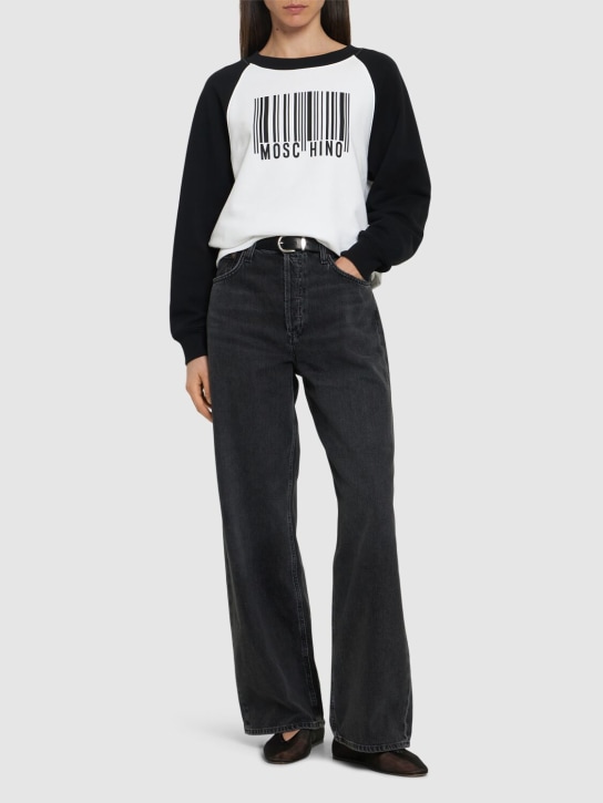 Moschino: Sweat-shirt en jersey de coton - Blanc/Noir - women_1 | Luisa Via Roma