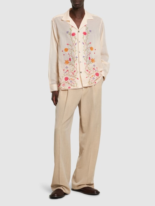 Baziszt: Flower embroidered cotton shirt - Beige - men_1 | Luisa Via Roma