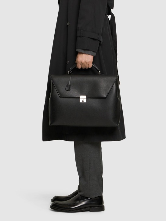 Valextra: Avietta leather briefcase - Black - men_1 | Luisa Via Roma