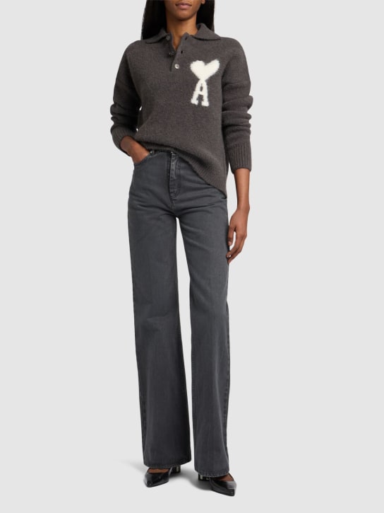 AMI Paris: Jeans anchos de algodón - Negro - women_1 | Luisa Via Roma