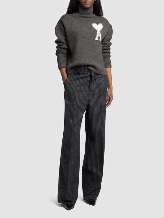 AMI Paris: Logo alpaca blend turtleneck sweater - Dark Grey - women_1 | Luisa Via Roma