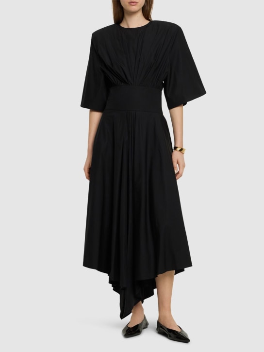 Alexandre Vauthier: 코튼 포플린 반팔 플레어 미디 드레스 - 블랙 - women_1 | Luisa Via Roma
