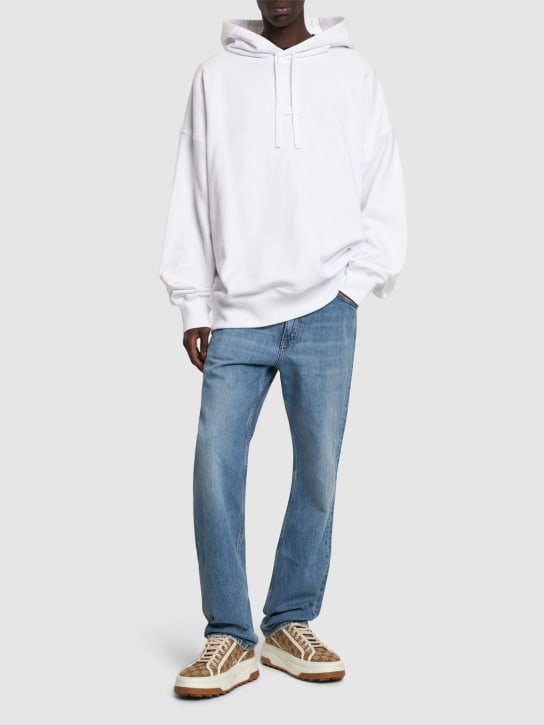 Gucci: Sudadera de jersey de algodón con capucha - Blanco - men_1 | Luisa Via Roma
