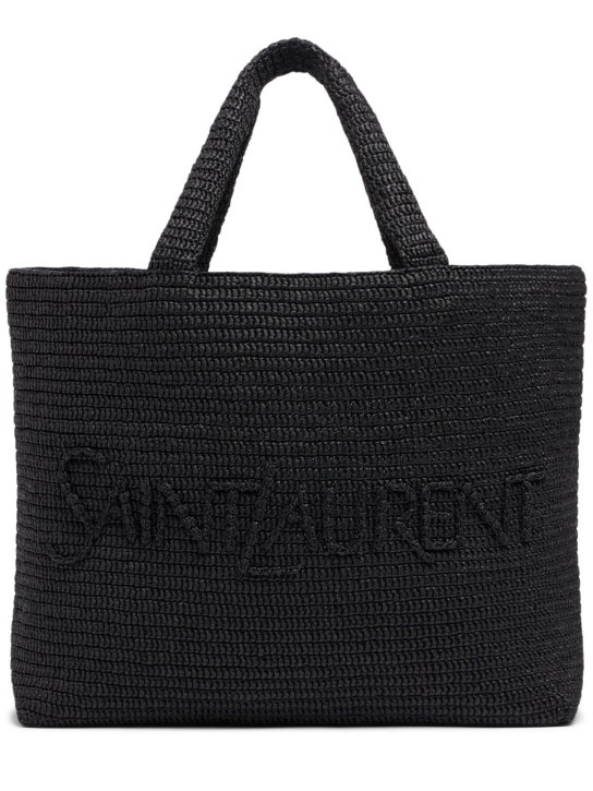 Saint Laurent: SL raffia tote bag - Black - men_0 | Luisa Via Roma