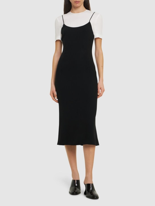 Moschino: Envers satin t-shirt midi dress - Siyah/Beyaz - women_1 | Luisa Via Roma