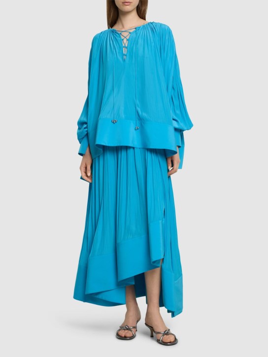 Lanvin: Camicia in raso - Blu - women_1 | Luisa Via Roma