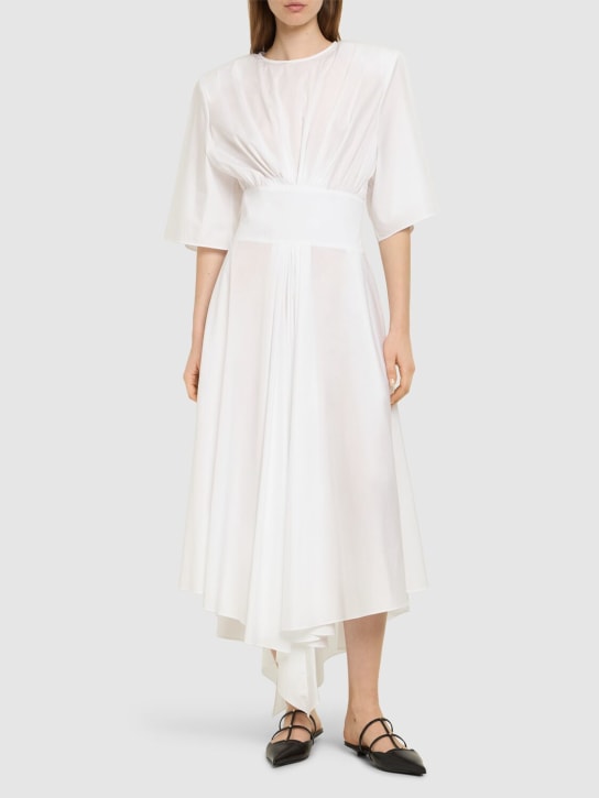 Alexandre Vauthier: Cotton poplin s/s flared midi dress - Beyaz - women_1 | Luisa Via Roma