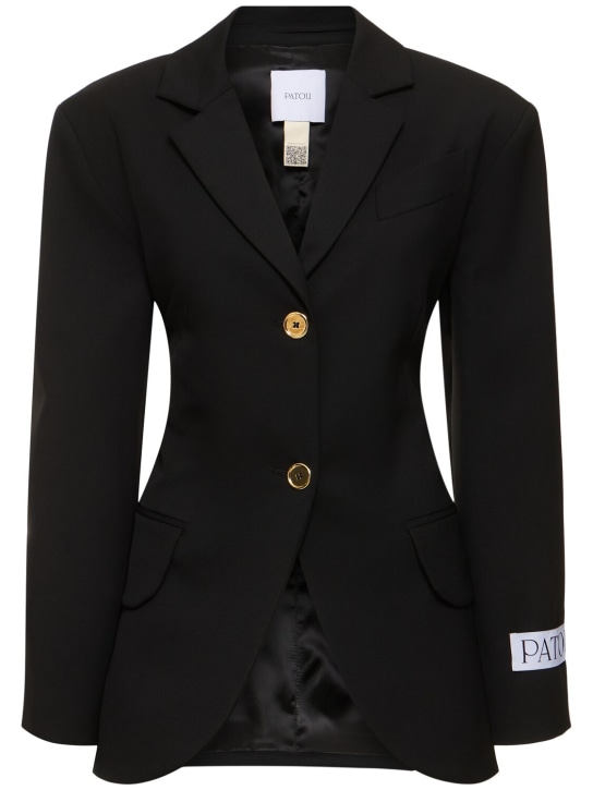 Patou: Logo oversize wool blend serge jacket - Siyah - women_0 | Luisa Via Roma