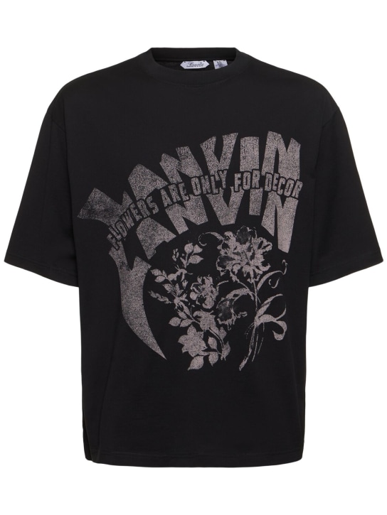 Lanvin: Logo印花棉质平纹针织T恤 - 黑色 - men_0 | Luisa Via Roma