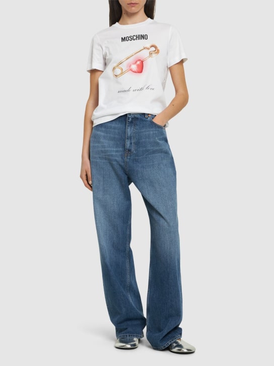 Moschino: T-shirt en jersey de coton imprimé - Blanc - women_1 | Luisa Via Roma