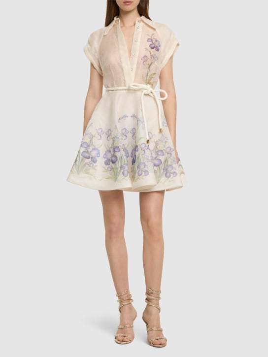 Zimmermann: Natura belted linen silk mini dress - Multi Ivory - women_1 | Luisa Via Roma