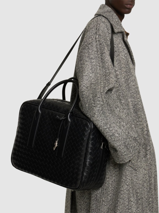 Bottega Veneta: Getaway medium leather weekender bag - Black - women_1 | Luisa Via Roma