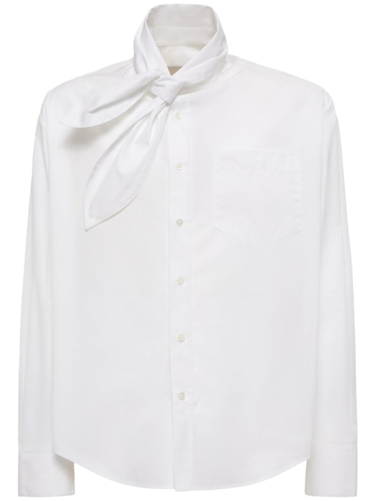 AMI Paris: Camisa de popelina de algodón con lazo - Blanco - men_0 | Luisa Via Roma