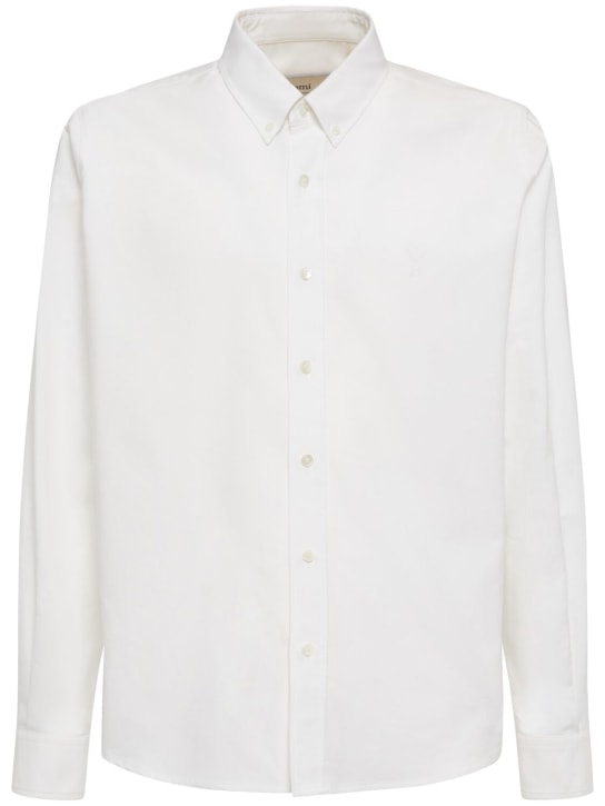 AMI Paris: Cotton oxford shirt - Natural White - men_0 | Luisa Via Roma