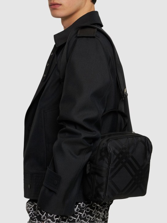 Burberry: Check print jacquard crossbody bag - Black - men_1 | Luisa Via Roma