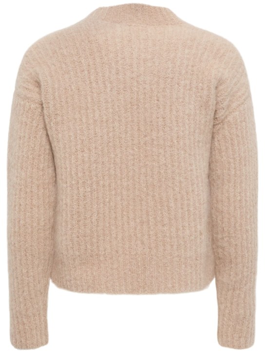 AMI Paris: Ribbed mohair blend crewneck sweater - Beige - men_3 | Luisa Via Roma
