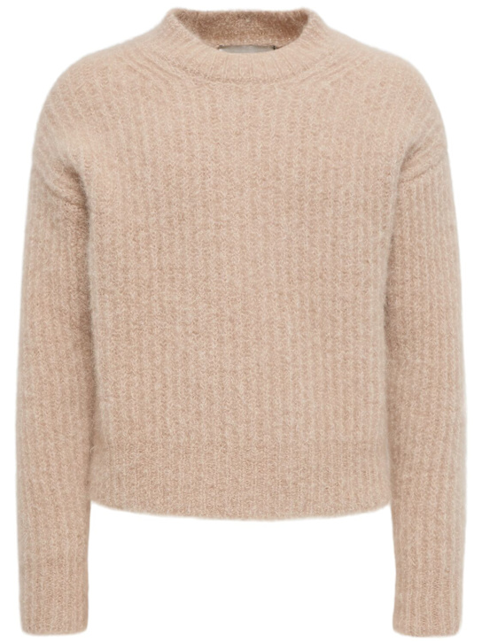 AMI Paris: Ribbed mohair blend crewneck sweater - Beige - men_0 | Luisa Via Roma