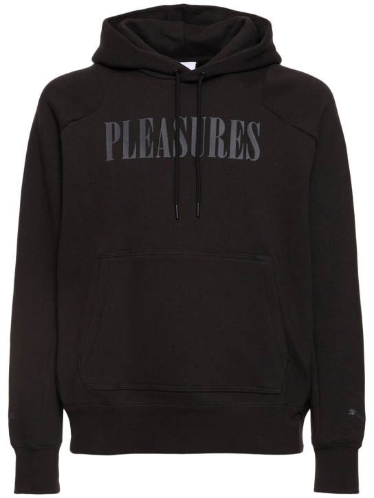 PUMA: Pleasures logo hooded sweatshirt - Puma Black - men_0 | Luisa Via Roma