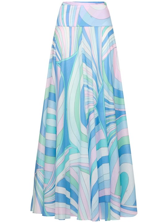 Pucci: Printed cotton muslin maxi skirt - Mavi/Beyaz - women_0 | Luisa Via Roma