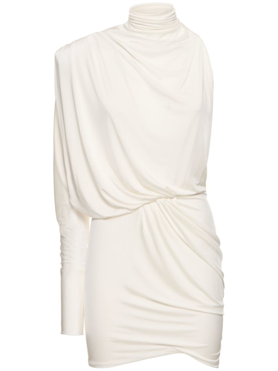 Alexandre Vauthier: Draped jersey one sleeve mini dress - Beyaz - women_0 | Luisa Via Roma