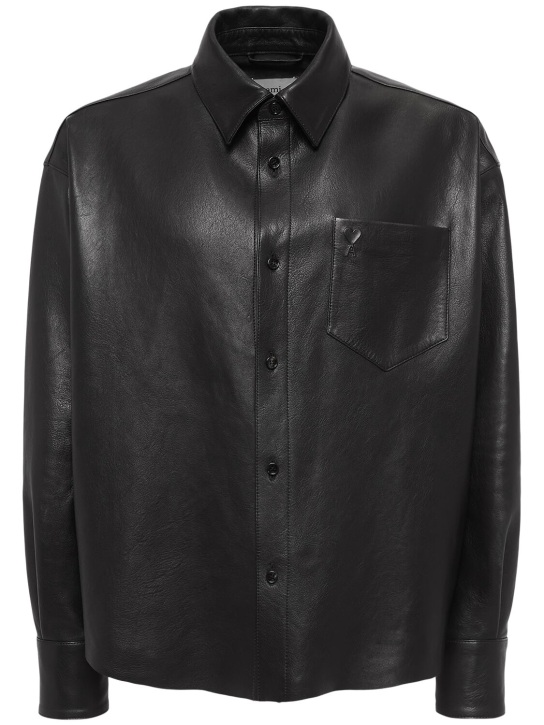 AMI Paris: Boxy fit leather overshirt - Black - men_0 | Luisa Via Roma