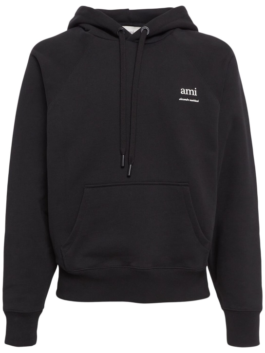 AMI Paris: Logo print boxy cotton blend hoodie - Black - men_0 | Luisa Via Roma