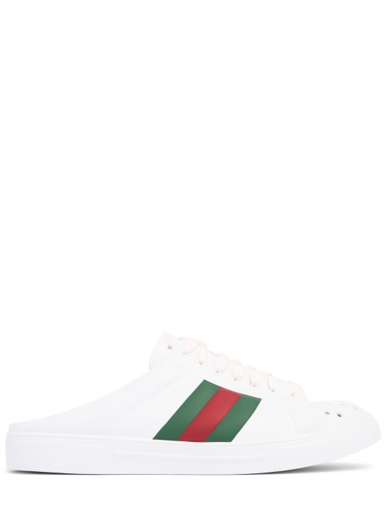 Gucci: Ace sabot橡胶穆勒鞋 - 白色/绿色/红色 - men_0 | Luisa Via Roma