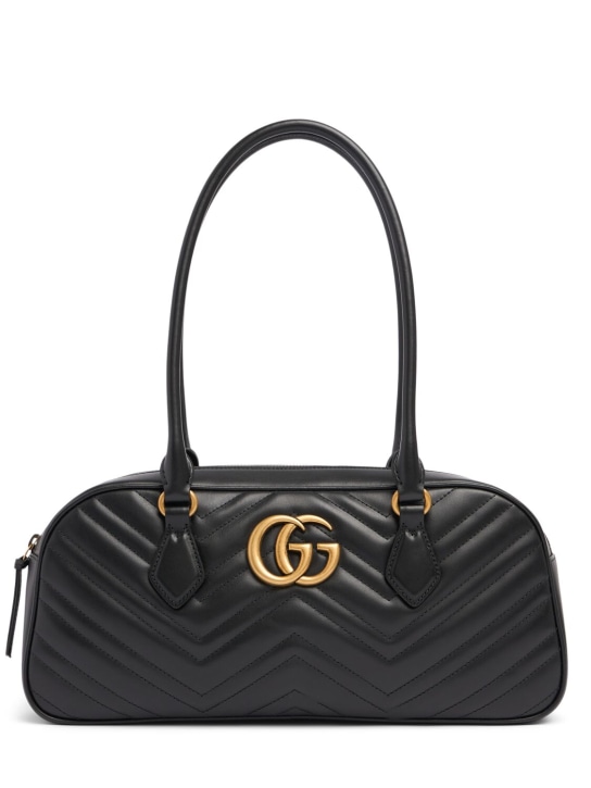 Gucci: GG Marmont皮革手提包 - 黑色 - women_0 | Luisa Via Roma