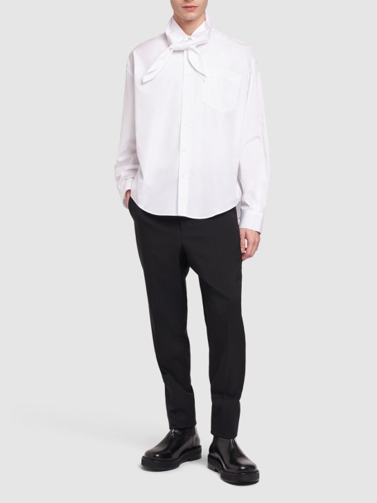 AMI Paris: Camisa de popelina de algodón con lazo - Blanco - men_1 | Luisa Via Roma