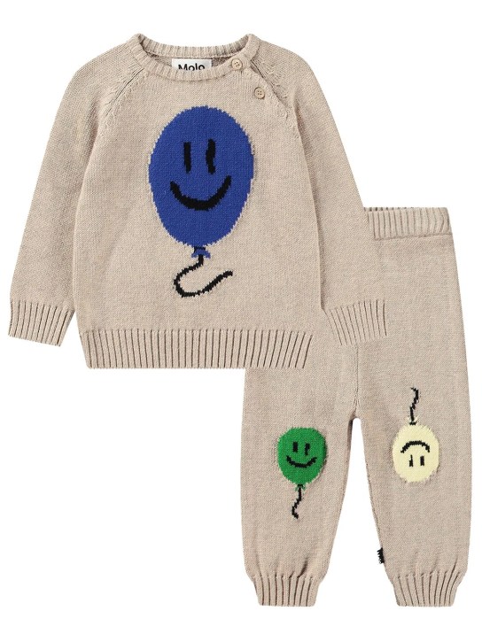 Molo: Cotton & wool knit sweater & pants - Beige - kids-girls_0 | Luisa Via Roma