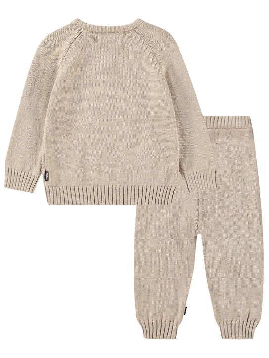 Molo: Cotton & wool knit sweater & pants - Beige - kids-girls_1 | Luisa Via Roma