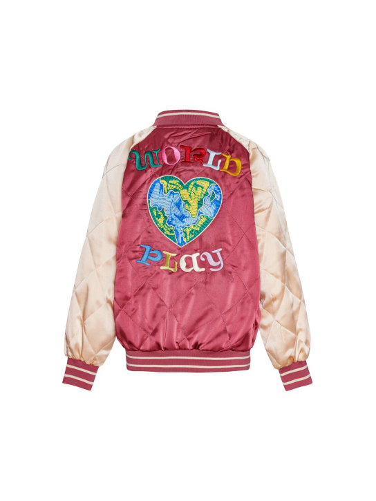 Molo: Embroidered quilted tech bomber jacket - Dark Pink/Multi - kids-girls_1 | Luisa Via Roma