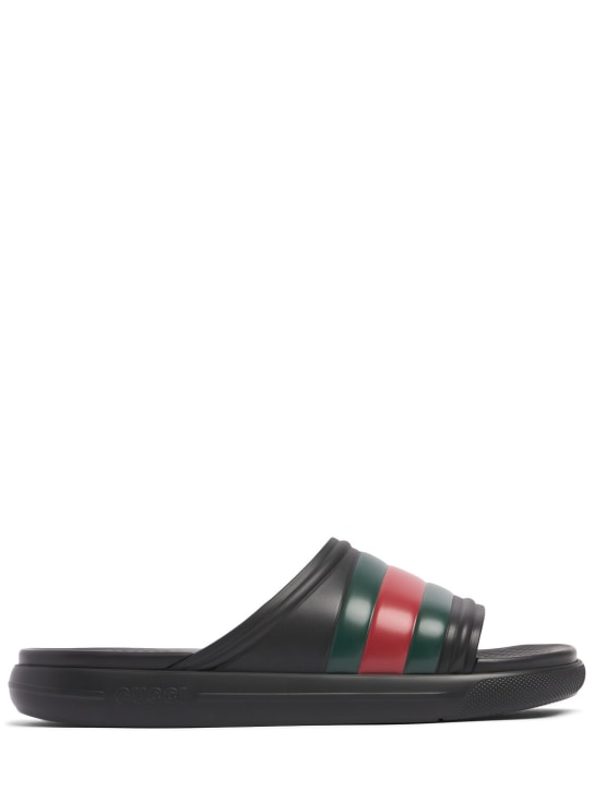 Gucci: Ace rubber slides - Black/Green/Red - men_0 | Luisa Via Roma