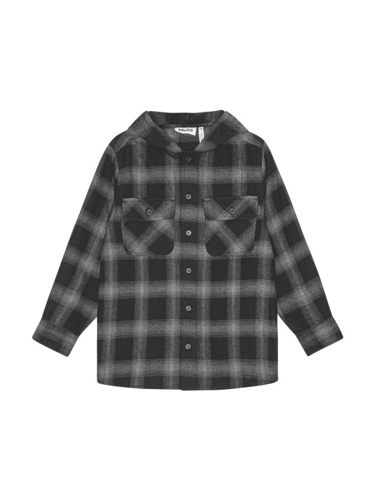 Molo: Check print cotton hooded shirt - kids-boys_0 | Luisa Via Roma