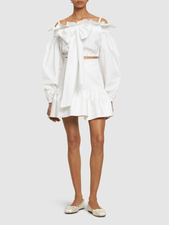 Patou: Gathered cotton gabardine mini skirt - Beyaz - women_1 | Luisa Via Roma