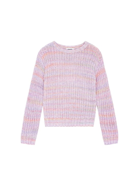 Molo: Cotton blend knit sweater - Pink/Multi - kids-girls_0 | Luisa Via Roma