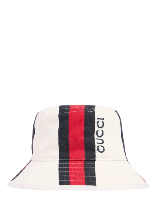 Gucci: Hut aus Baumwolle mit Gucci-Webdetail - Weiß/Multi - men_0 | Luisa Via Roma