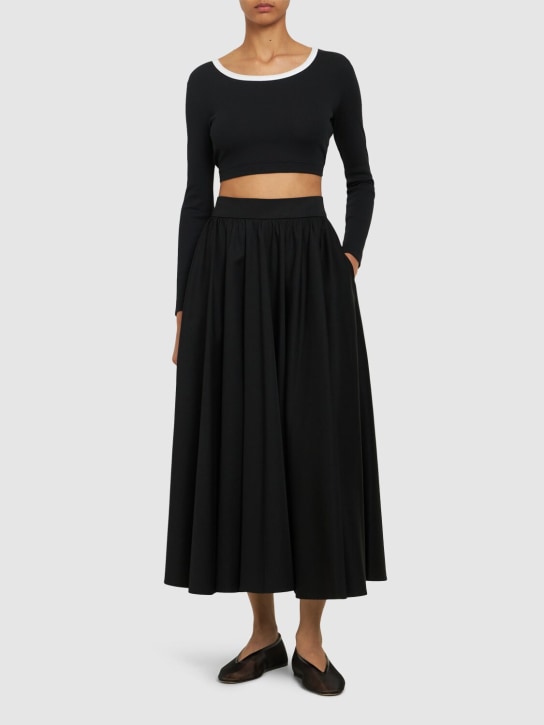 Patou: Pleated cotton gabardine long skirt - Black - women_1 | Luisa Via Roma