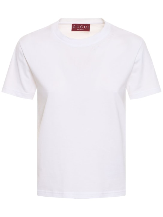 Gucci: T-shirt in jersey di cotone con ricamo - Bianco - women_0 | Luisa Via Roma