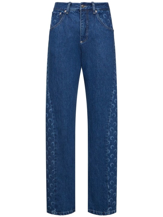 Marine Serre: Jeans rectos de denim de algodón - Azul - women_0 | Luisa Via Roma