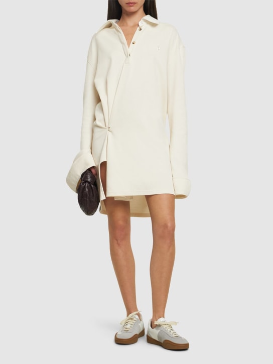 Courreges: 扭曲设计棉质Polo领连衣裙 - 白色 - women_1 | Luisa Via Roma