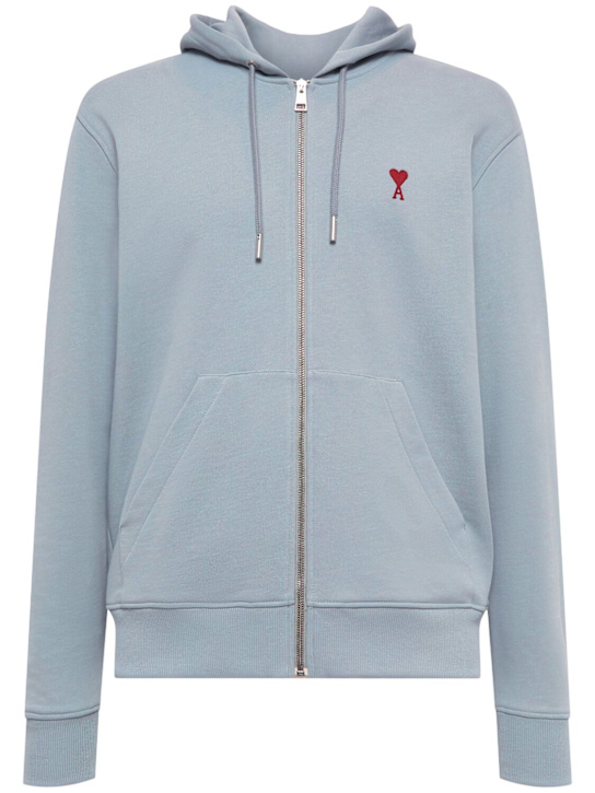 AMI Paris: Adc stretch cotton zip hoodie - men_0 | Luisa Via Roma