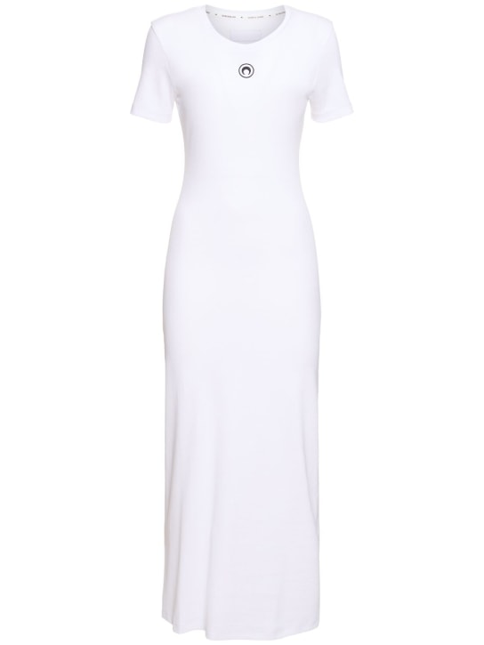 Marine Serre: Logo cotton blend jersey midi dress - Beyaz - women_0 | Luisa Via Roma